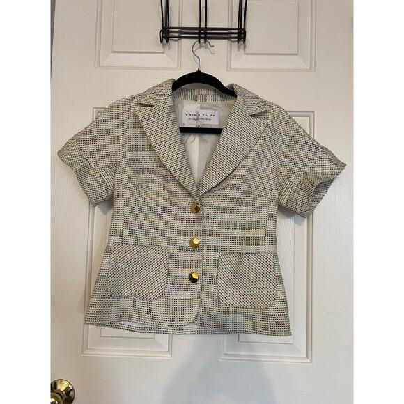 Trina Turk Blazer Designer Size 4 Rainbow Cuffed Short Sleeve Fully Lined - Picture 1 of 11